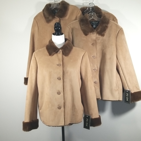 Vintage FU DA New York Womens Jacket Sherpa Lined Faux Suede 90's - Picture 2 of 6